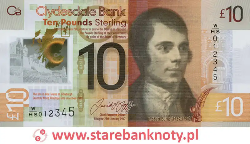 widok banknotu 10 funtów szkockich awers seria : World Heritage